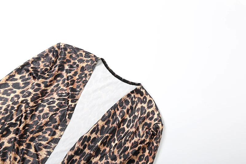 Leopard Print Deep V-Neck Ruched Maxi Dress for Women