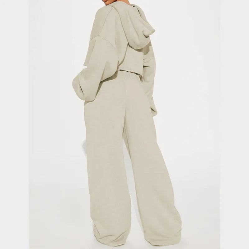 Hooded Cropped Sweatshirt And Long Pants Set for Women