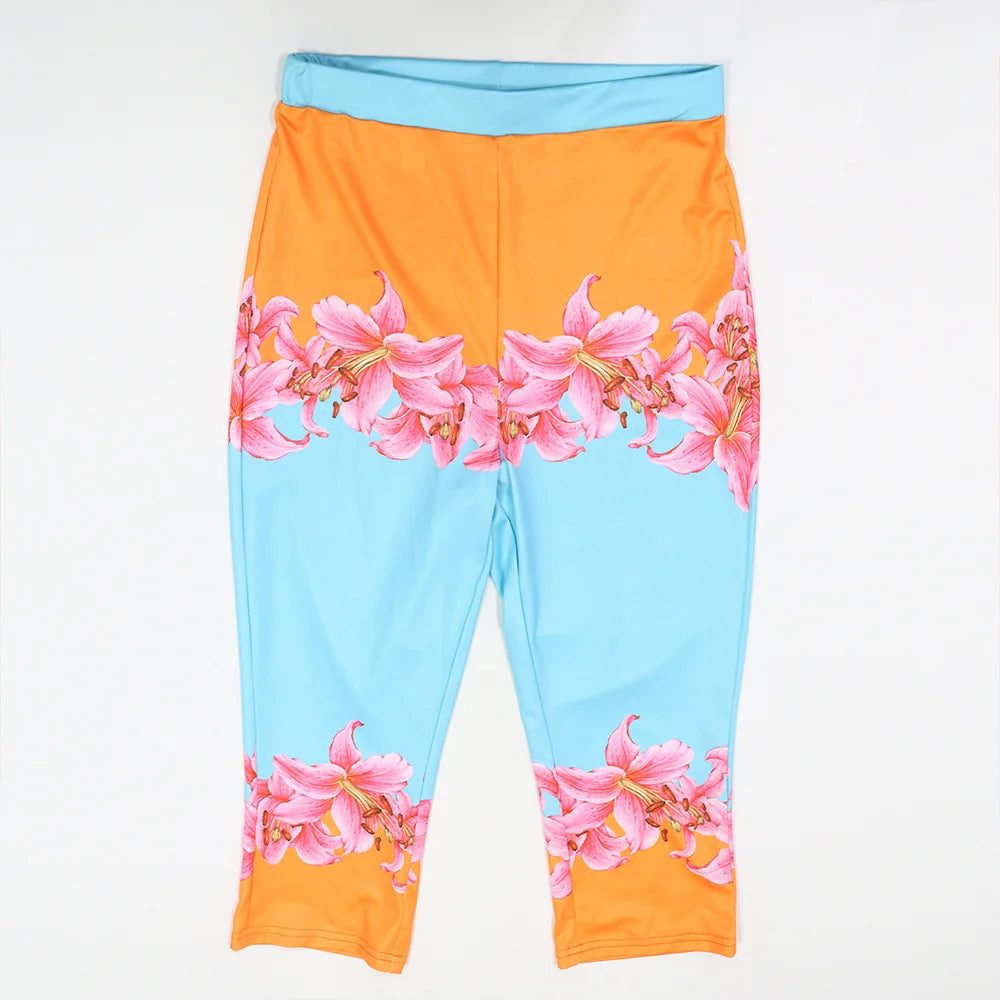 Casual Floral Print Off Shoulder Two Piece Set for Women