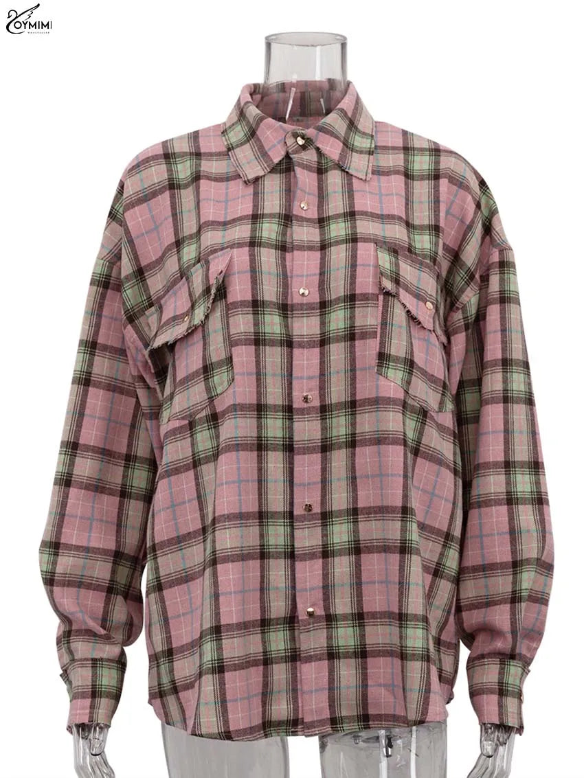 Long Sleeve Pink Print Pocket Blouse