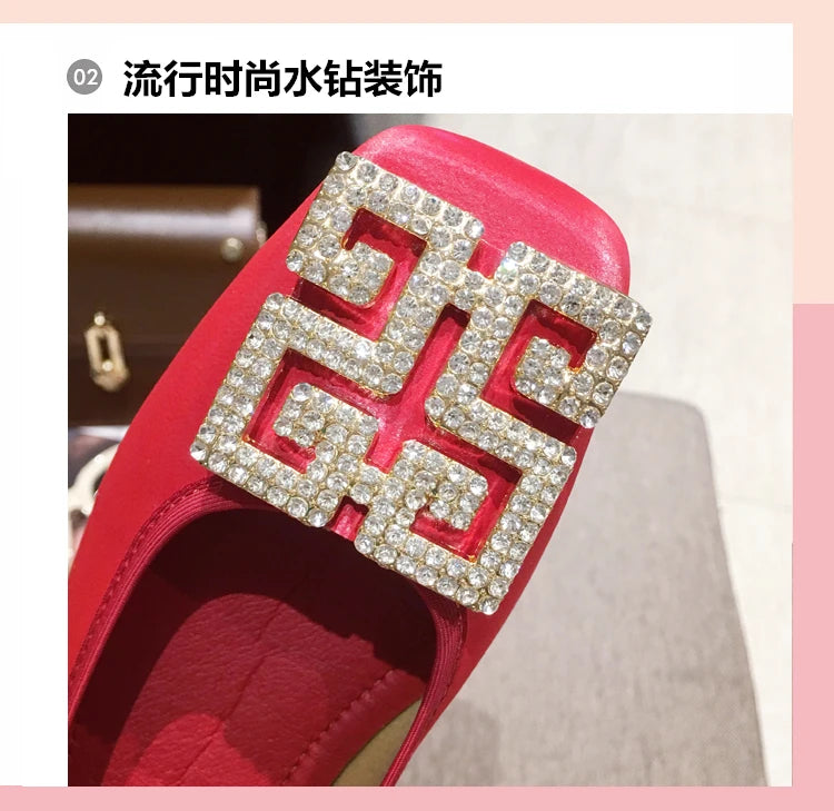 Rhinestone Buckle Square Toe Slip On Flats for Women