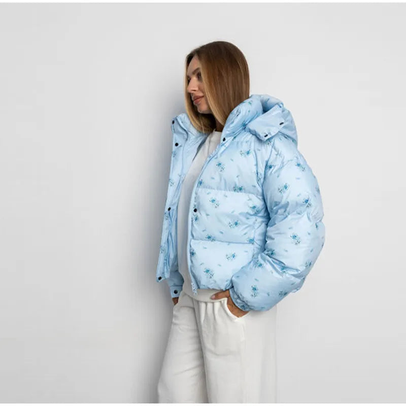 Casual Printed Zip Front Hoodie Jacket for Women