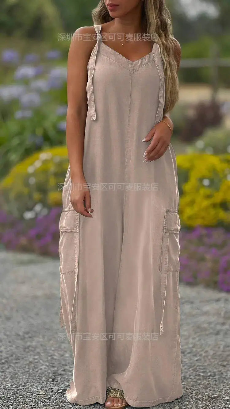 Jumpsuits Women One Piece Sleeveless Overalls Wide Leg Long Pants Casual Loose Rompers Y2k Streetwear Jumpsuit Summer 2025