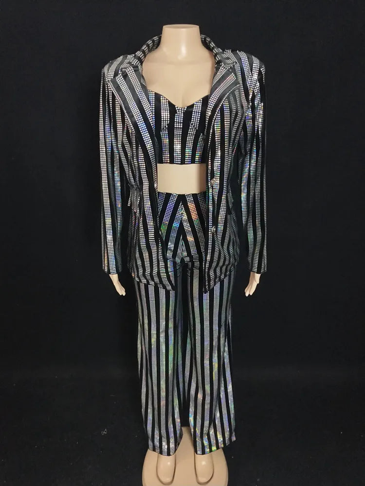 Glitter Sequined Concert Performance Outfit Set for Women