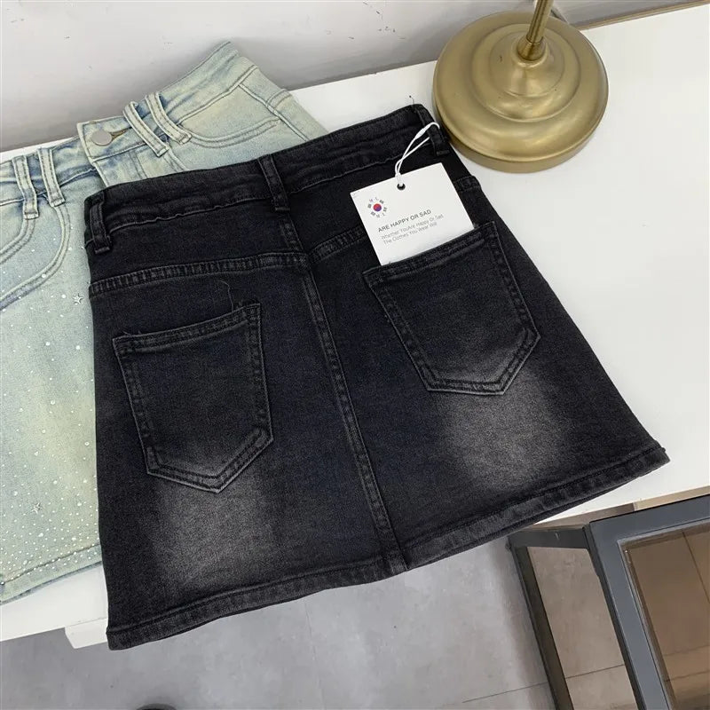 High-Waisted Mini Dress With Rhinestone Embellishments Sensible Design Denim Skirt For Women New Summer Style #17