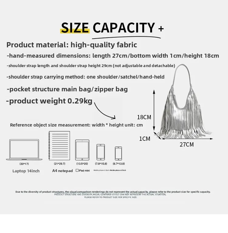 New Women's Shoulder Bag Solid Color Tassel Fashion Women's Shoulder Bag Large Capacity Retro Casual Women's Bag High Quality