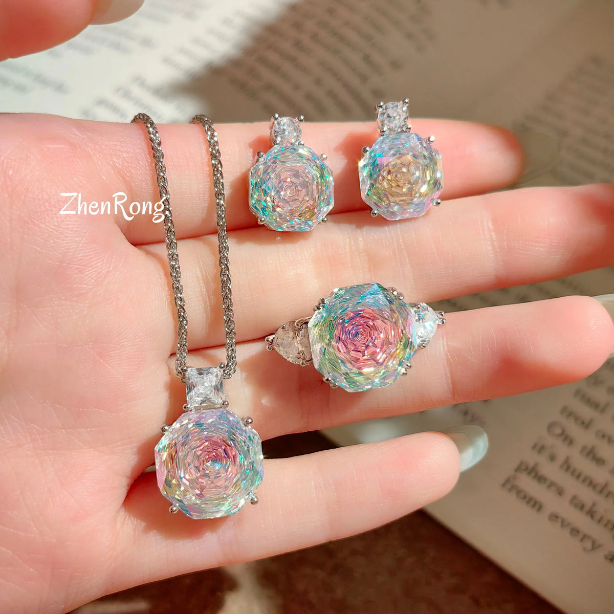 Rose Cut Cubic Zirconia Wedding Jewelry Set for Women