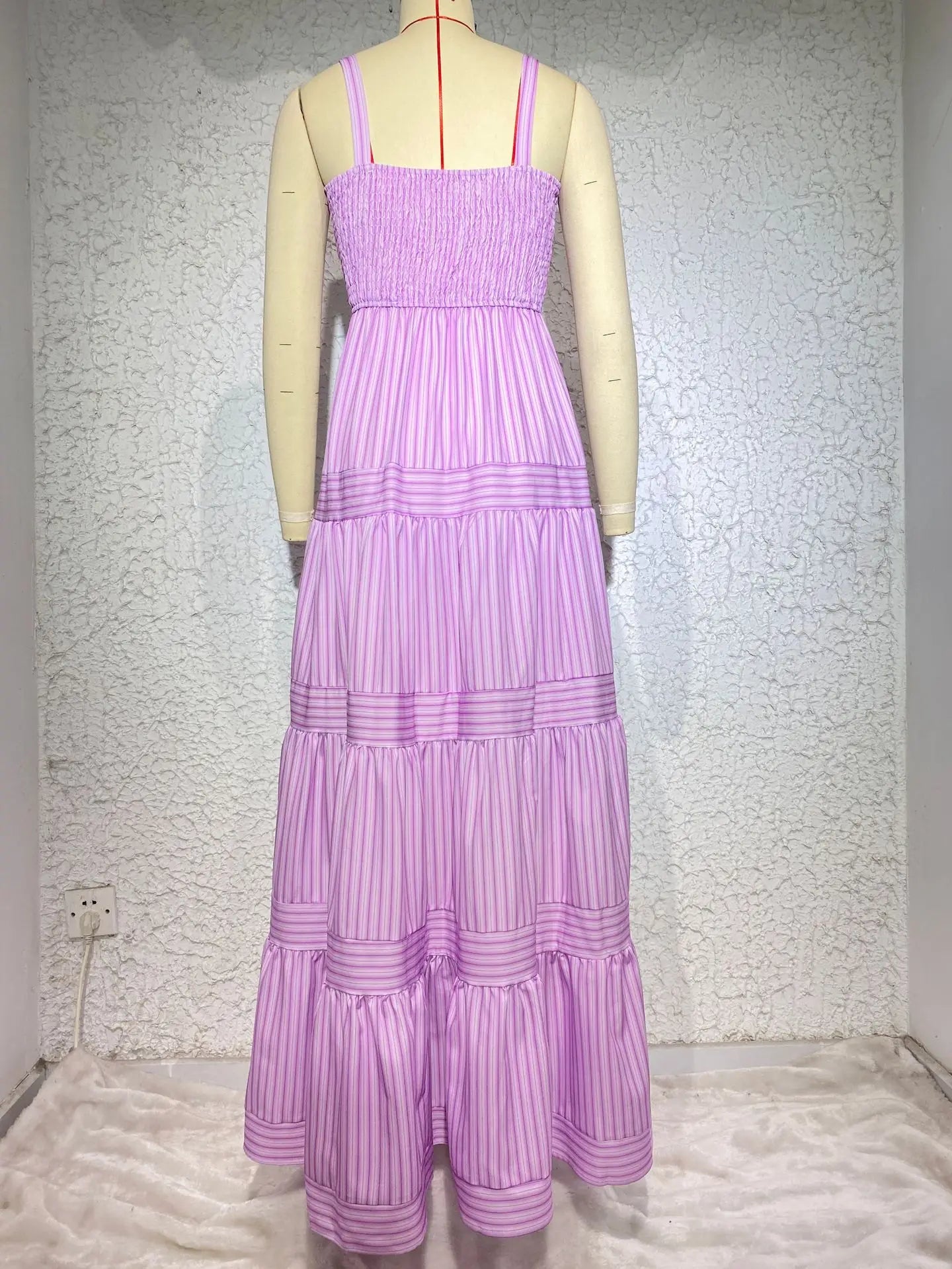 Elegant Striped Spaghetti Strap Maxi Dress for Women