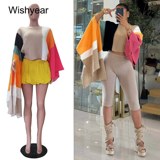 Fashion Women's Loose Fit Pullover Top Casual Knitted Irregular Jacket New Color Spliced Coats for Autumn Winter Streetwear Y2K