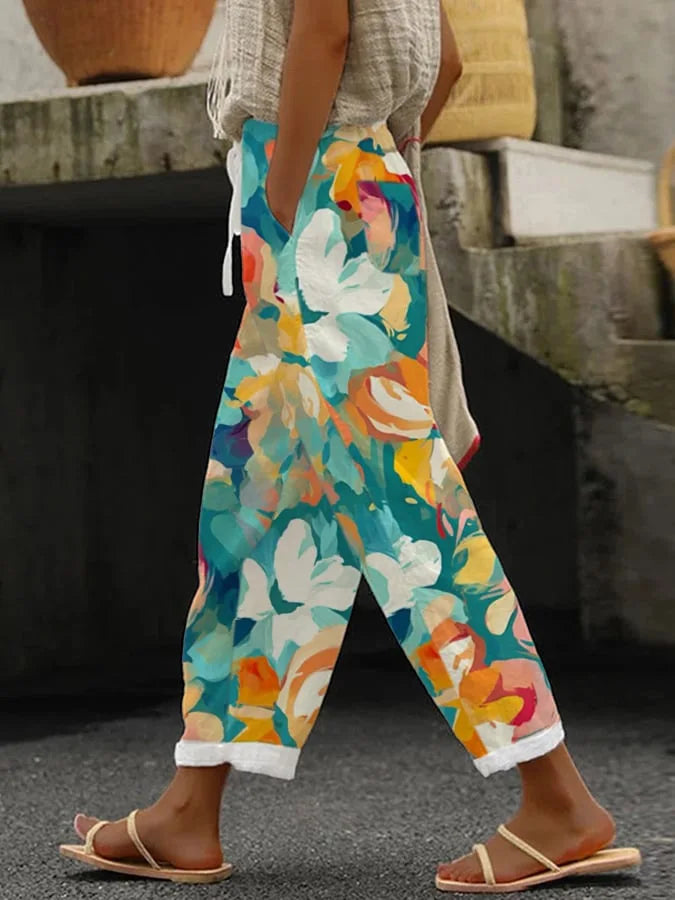 Elegant Printed Loose Ankle-Length Casual Pants for Women