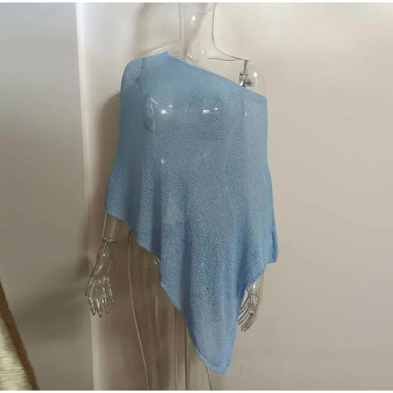 Sheer Knit O Neck Asymmetrical Loose Blouse for Women