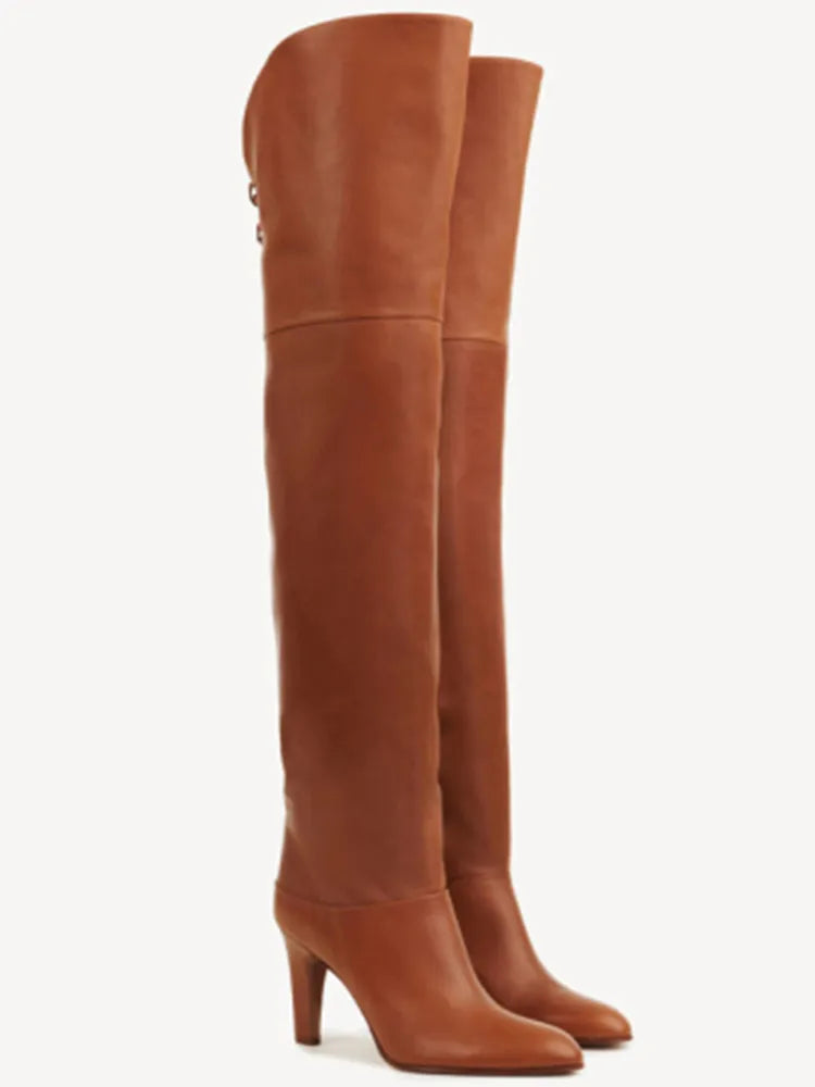 Plus Size Wide Calf Leather Over The Knee Boots for Women