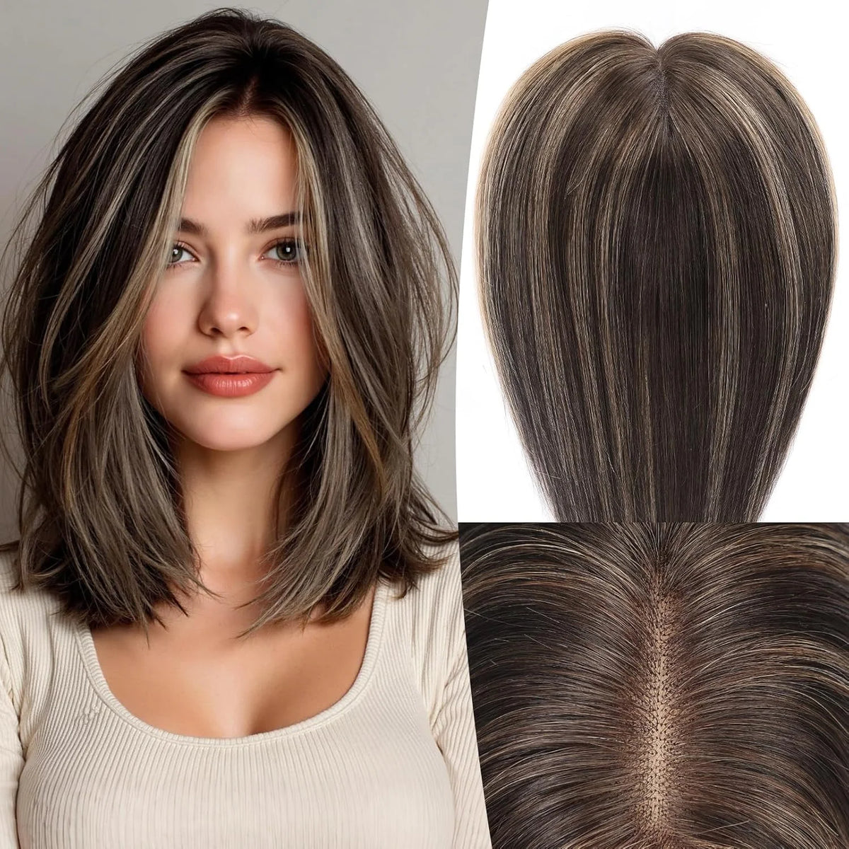 Brown And Blonde Highlighted Lace Front Hair Topper For Women