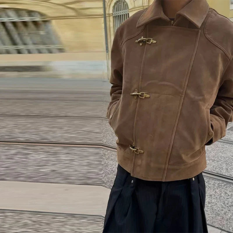 Elegant Metal Button Asymmetric Coat With Turn Down Collar for Women