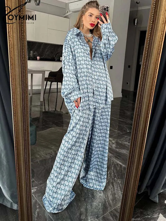 Blue Printed Pattern Two Piece Set