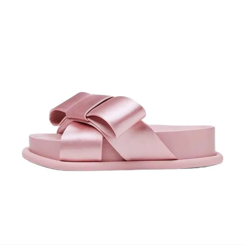 Cute Butterfly Knot Platform Slide Sandals for Women
