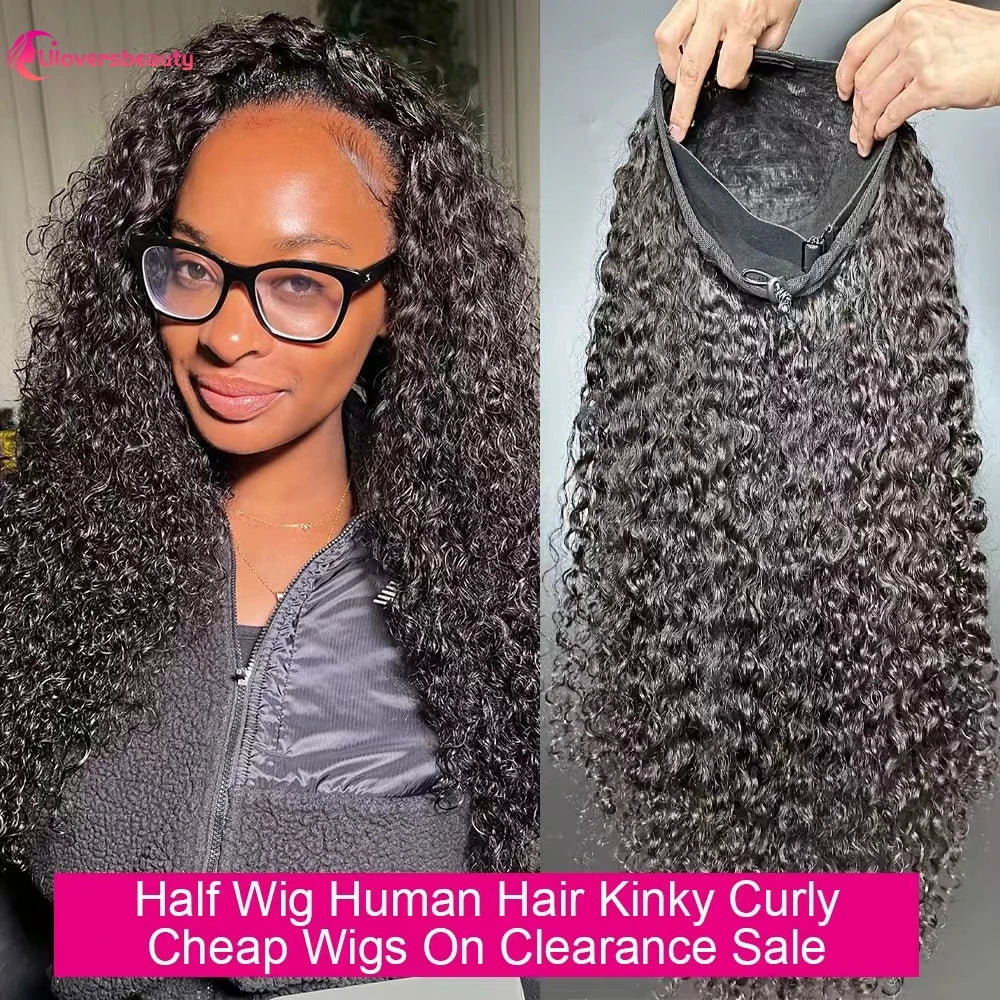 Curly Human Hair Half Wig With Glueless Cap for Women