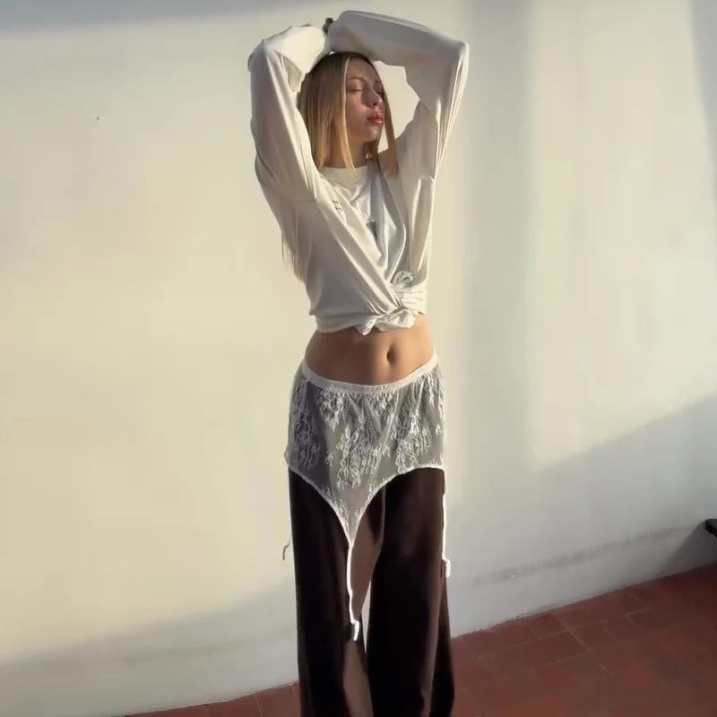 Bohemian Lace Trim Elastic Waist Lounge Pants for Women