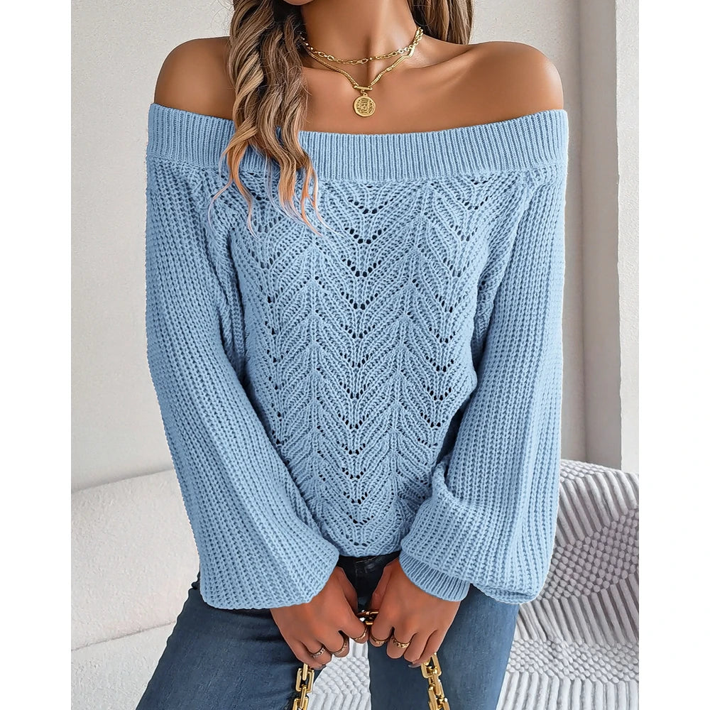 Women Off Shoulder Long Sleeve Knit Sweater Female Spring Casual Top y2k Clothes Streetwear