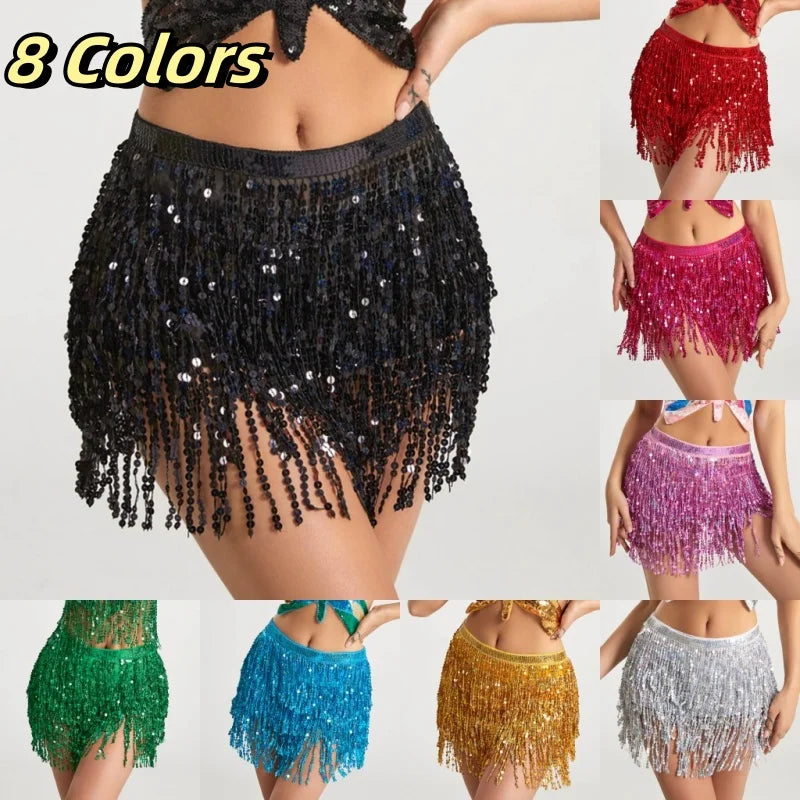 Gleaming Sequined Tassel Waist Chain Dress for Women