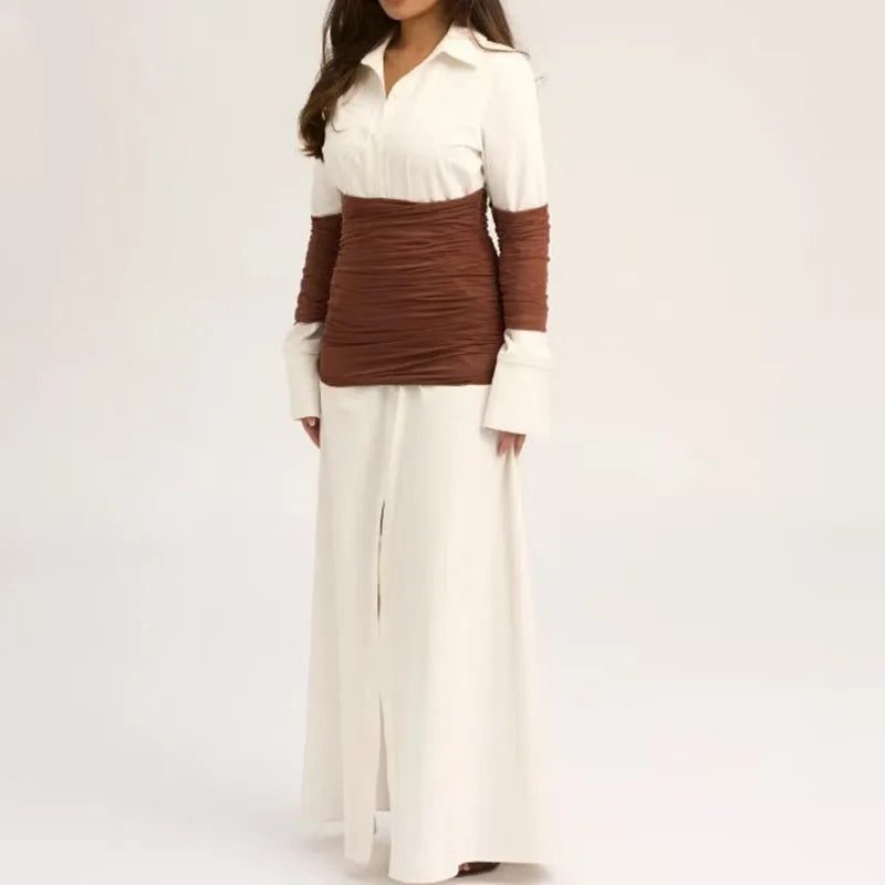Patchwork Long Sleeve Maxi Dress