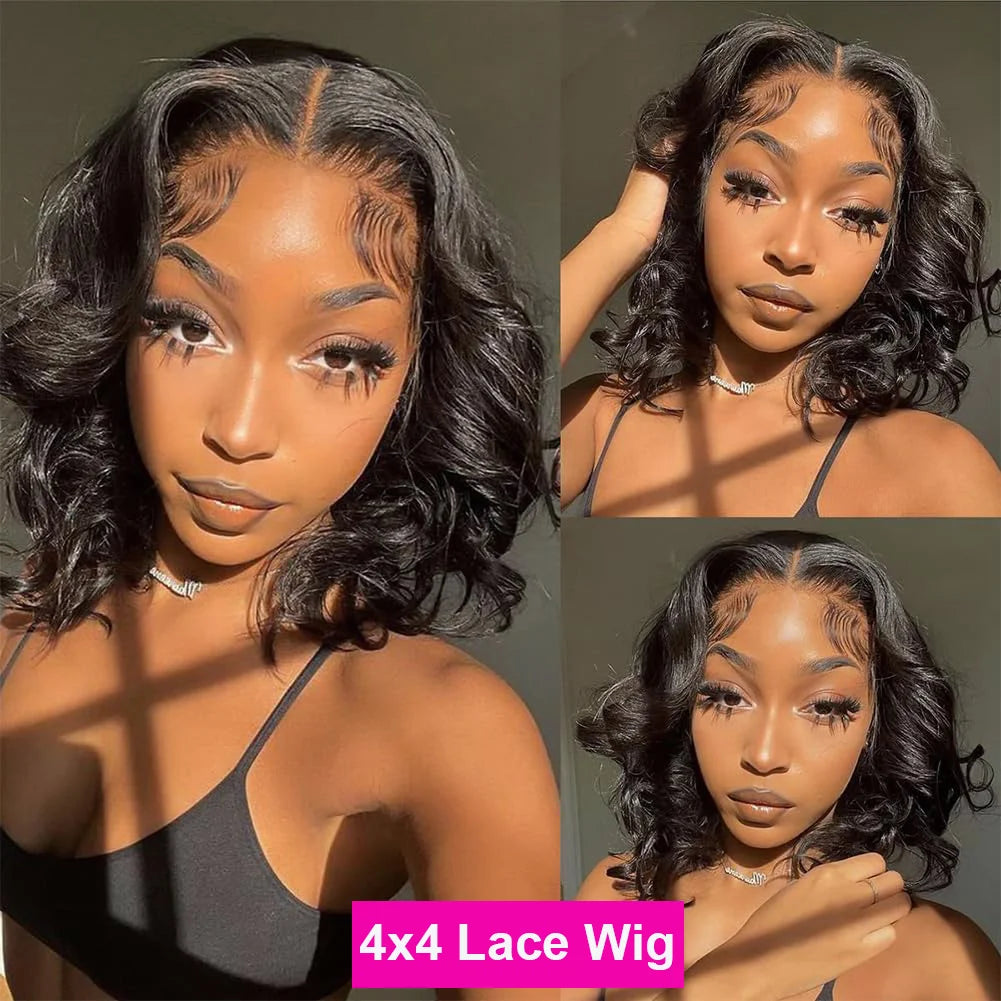 Body Wave Short Bob Human Hair Lace Front Wig for Women