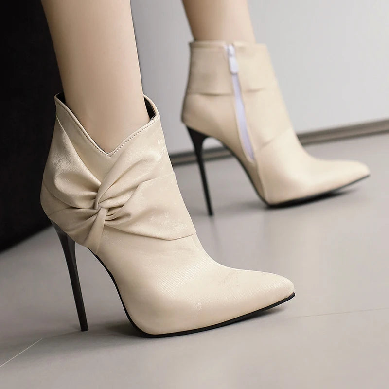Elegant Bowknot Lace-Up High Heel Ankle Boots for Women