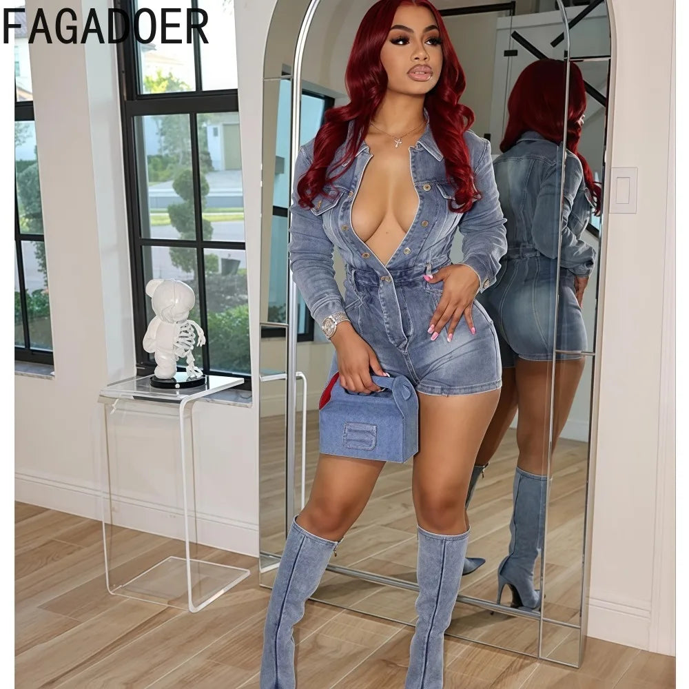 Trending Denim Skinny Fit Bodycon Romper for Women