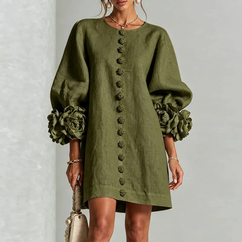 Elegant 3D Flower Bubble Sleeve Mini Dress for Women