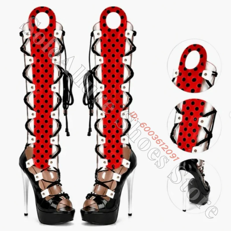 Hot Pink Tartan Corset Lace-Up Platform Thigh High Boots for Women