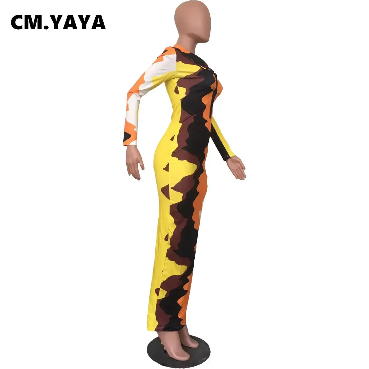 CM.YAYA Women Tie Dye Wave Long Sleeve Button Turn-down Collar Midi Maxi Long Dress Autumn Winter Party Evening Bodycon Dresses