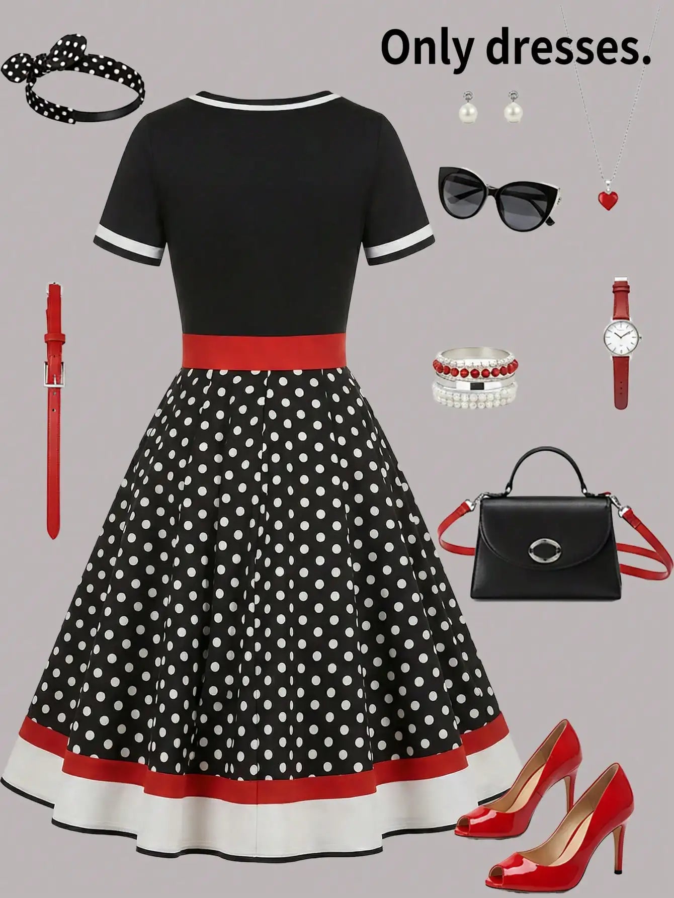 Women's Retro Black And White Polka Dot Midi Dress With Elegant V Neck Short Sleeves And Flared A Line Skirt Sleeve Polka Dot Pleated Dress For