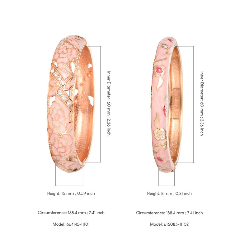 Floral Enamel Double Bangle Bracelet Set