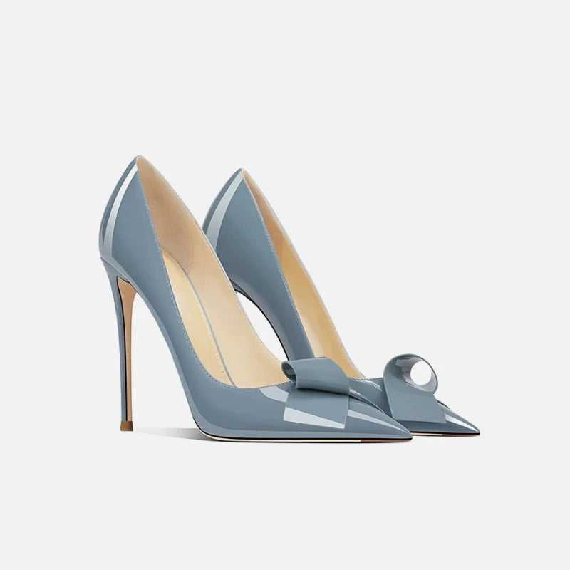 Bow Pointed Stiletto Patent Leather Pumps for Women
