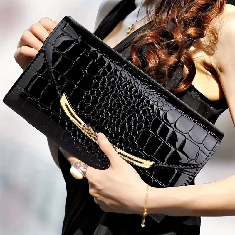 Large Capacity Patent Leather Chain Clutch Bag for Women