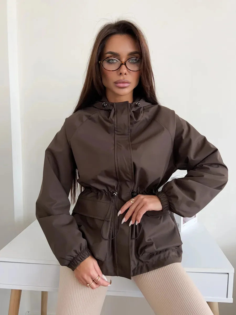 Hooded Hardshell Jacket With Pockets And Zipper for Women