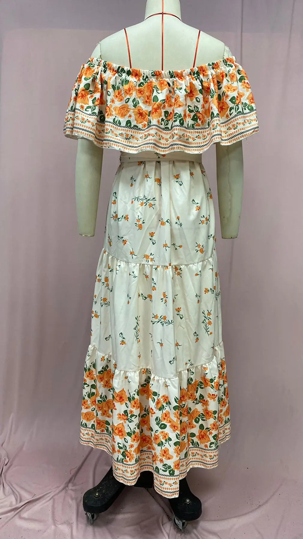 Floral Print Off Shoulder High Waist Dress for Women