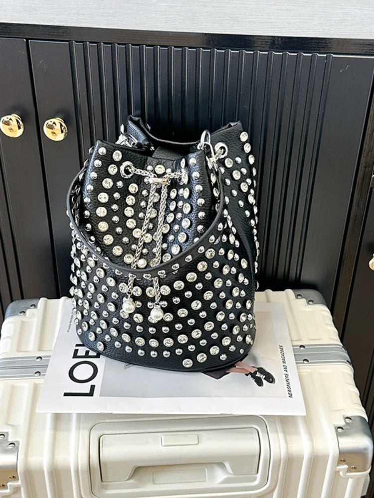 Rivet Bucket Bag With Chain Strap