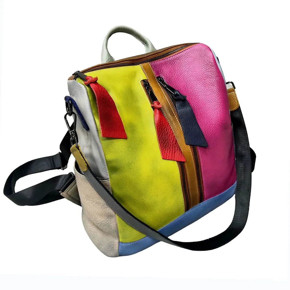 ABQP New Women's Backpack Luxury Brand Genuine Leather Handmade Color Women's Backpack Large Capacity Travel Leisure Backpack