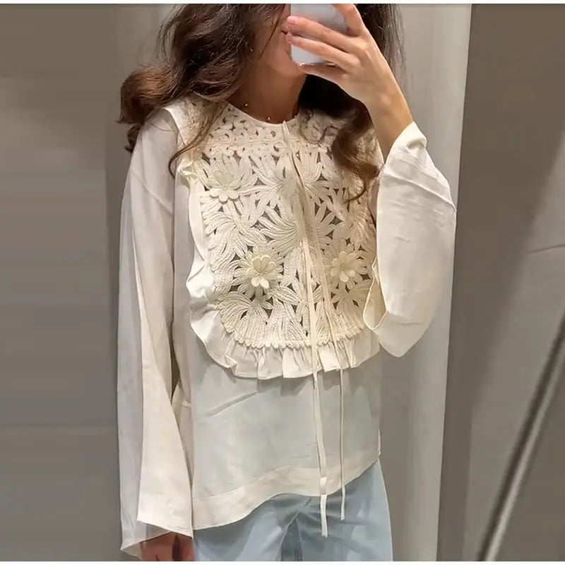 Floral Hollow Embroidery Mini Skirt Sets Women 2 Pieces Flare Sleeved Women Suit Casual Two Piece Set Summer Women Outfit