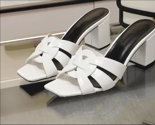 Knitted Square Heel Sandals With Slip On Soft Eva Insole Comfortable For Women