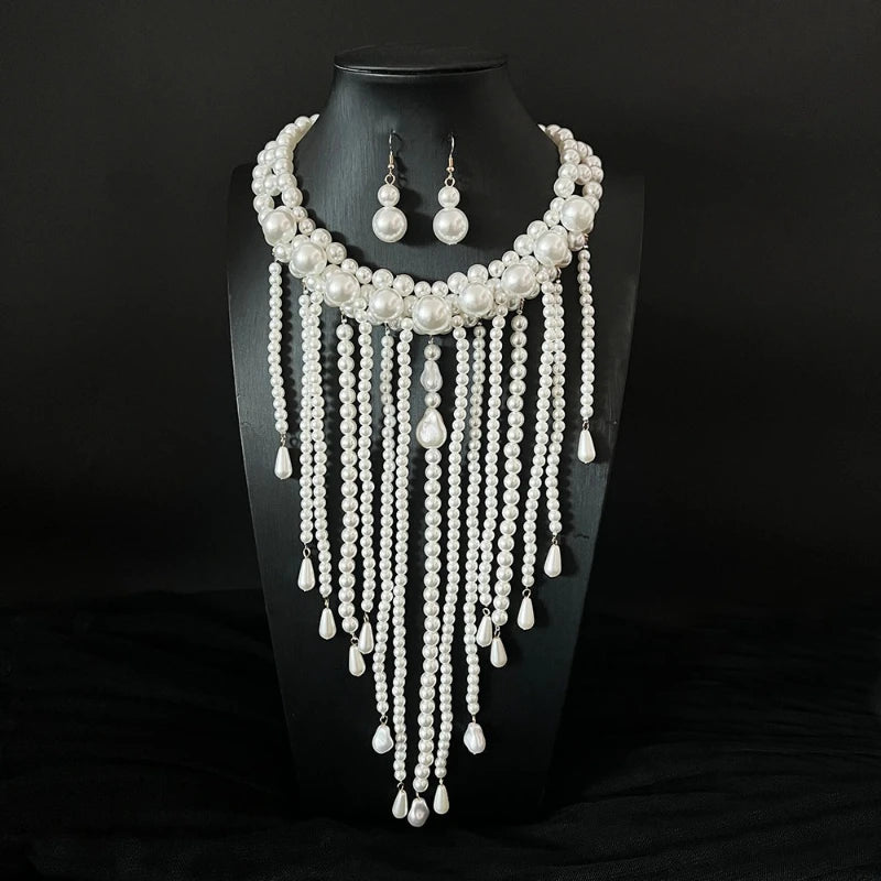 Elegant Layered Imitation Pearl Tassel Necklace for Women