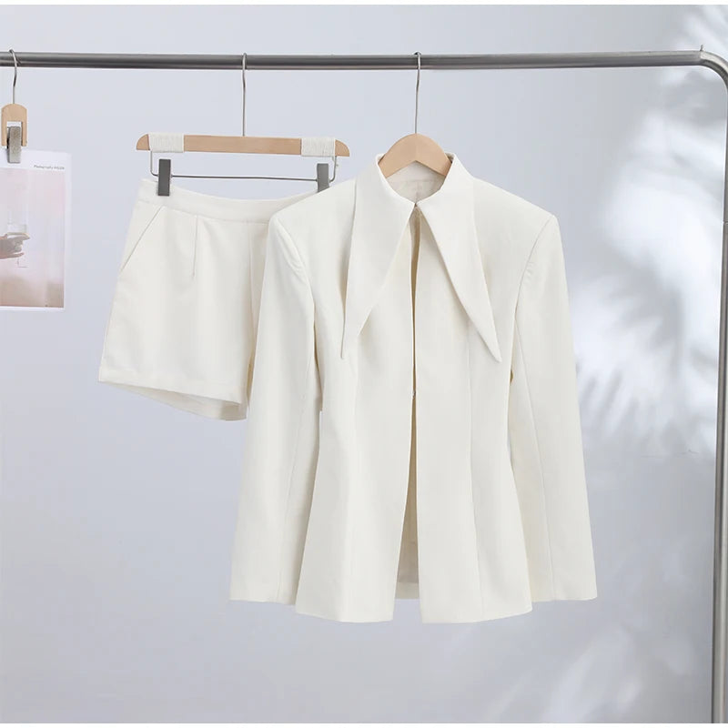Solid Color Slim Fit High Waist Two Piece Shorts Set for Women