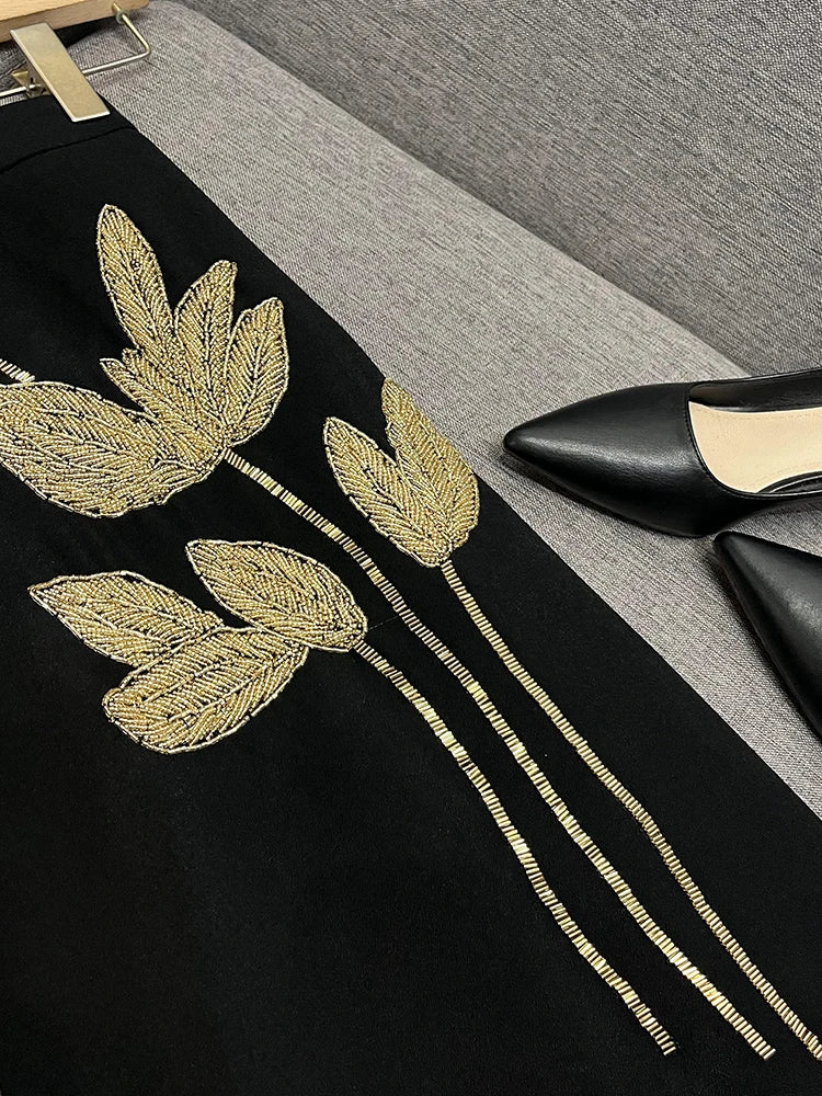 TWOTWINSTYLE Embroidery Two Piece Set For Women O Neck Long Sleeve Spliced Button Top High Waist Skirt Chic Sets FemaleKSE511331