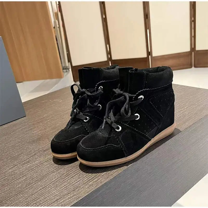Brand Frosted Splicing Sneakers Women Fashion Versatile Casual High-top Shoes Inner Height Increase Textured Design Casual Shoes