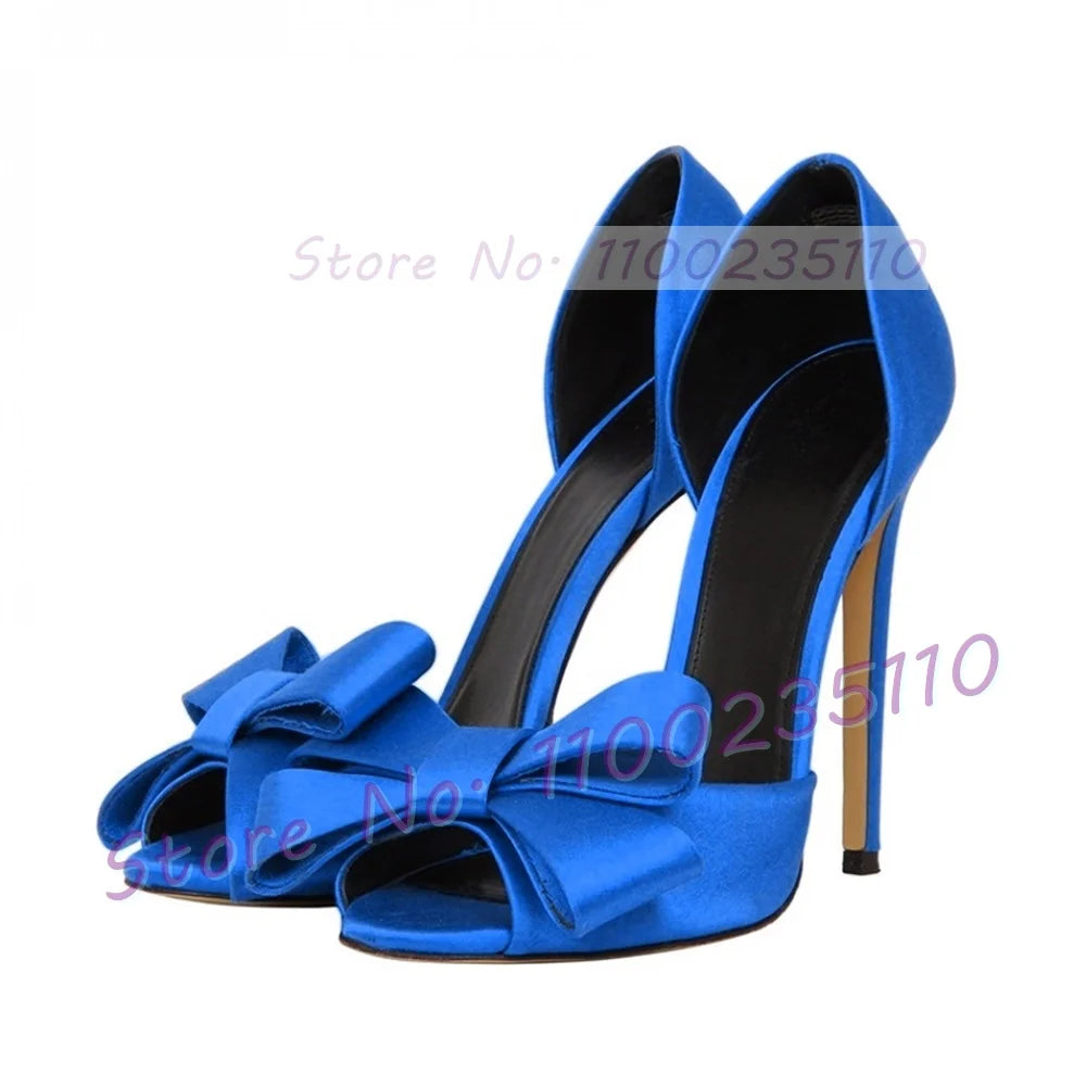 Elegant Rose Red Satin Bowknot Peep Toe Pumps for Women