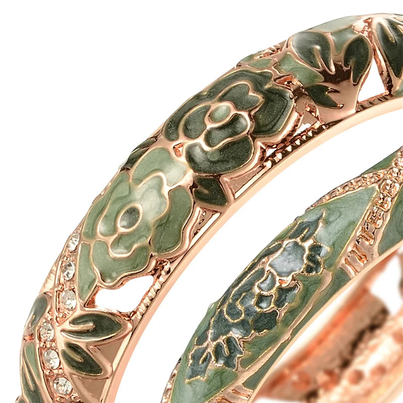 Floral Enamel Double Bangle Bracelet Set