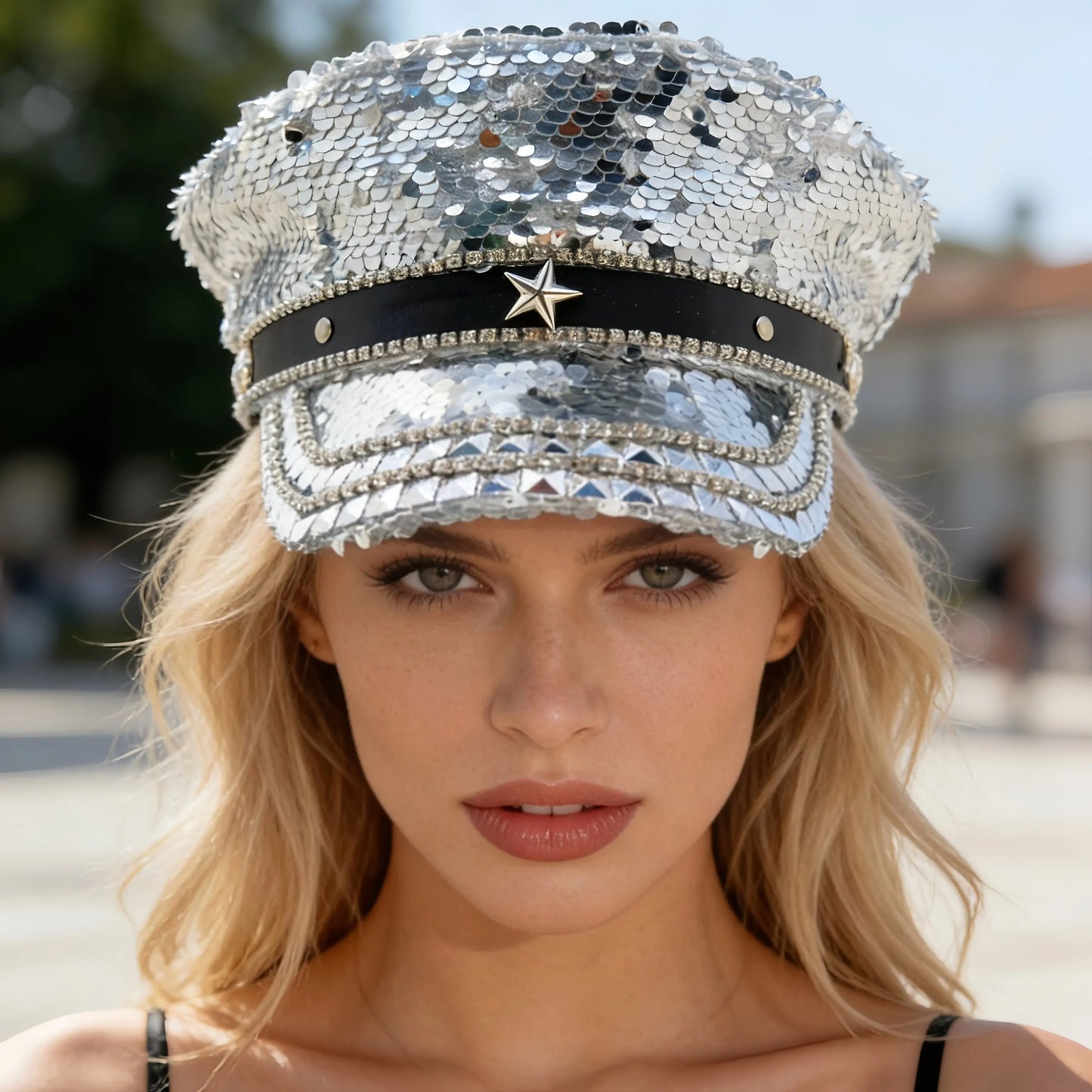 Black Luxury Steampunk Rhinestone Baseball Cap for Women