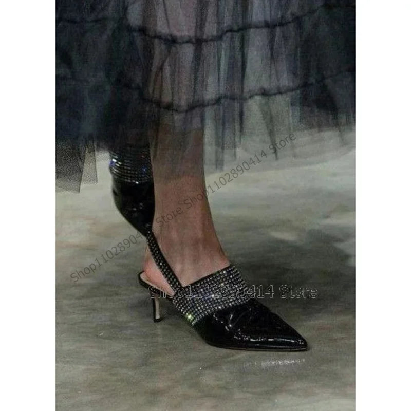Elegant Black Rhinestone Pointed Toe Heel Pump for Women