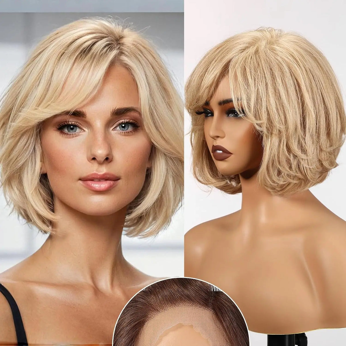 Short Wavy Lace Front Bob Wig With Blonde Highlights For Women